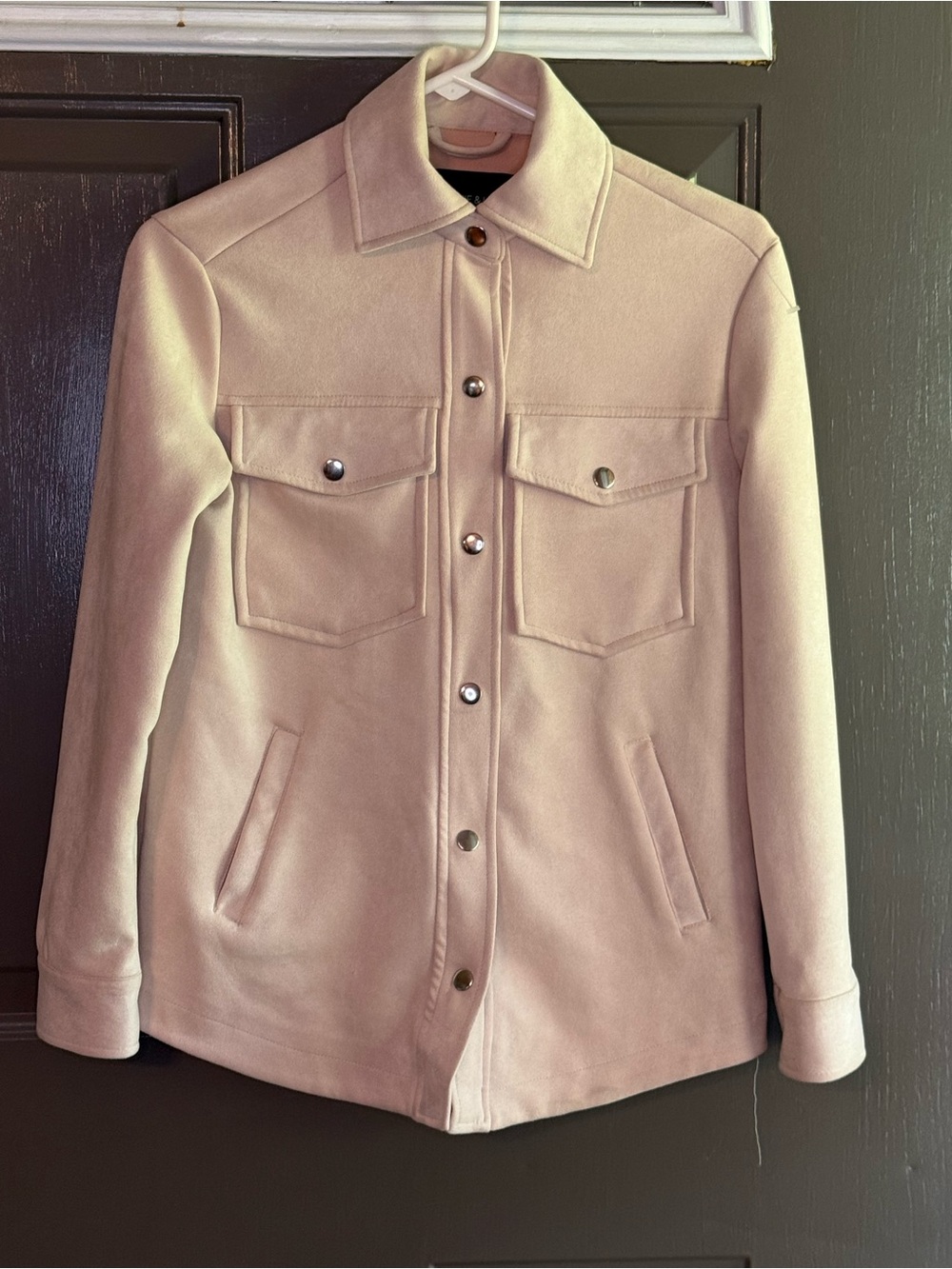 Light Cream Women's Shirt Jacket with Snap Front